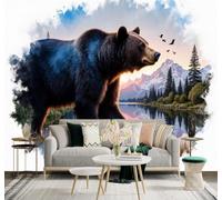 XLMING Cumbres Lagos Osos Pardos Bosques Aves 3D Papel Pintado Pared Premium Textura Seda Estudio Comedor Vinilos Dormitorio Sofás TV Cocina-350cm×256cm