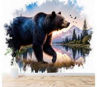 XLMING Cumbres Lagos Osos Pardos Bosques Aves 3D Papel Pintado Tapiz Textura de Seda Oficina Comedor Sofá Dormitorio Sala Estar TV Fondo Pantalla-250cm×170cm