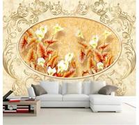 XLMING De Alta Gama Arte Vidrio Relieve Hojas Flores 3D Papel Pintado Tapiz Textura de Seda Oficina Comedor Sofá Dormitorio Sala Estar TV Fondo Pantalla-350cm×256cm