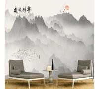 XLMING Dibujado A Mano Abstracto Montañas Niebla Pájaros Amanecer 3D Papel Pintado Tapiz Textura de Seda Oficina Comedor Sofá Dormitorio Sala Estar TV Fondo Pantalla-430cm×300cm