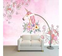 XLMING Dibujado A Mano Acuarela Arte Belleza Flores Unicornio 3D Papel Pintado Tapiz Textura de Seda Oficina Comedor Sofá Dormitorio Sala Estar TV Fondo Pantalla-250cm×170cm