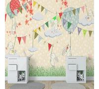 XLMING Dibujado A Mano Acuarela Caricatura Conejos Banderas De Colores Flores 3D Papel Pintado Tapiz Textura de Seda Oficina Comedor Sofá Dormitorio Sala Estar TV Fondo Pantalla-400cm×280cm