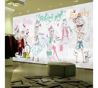 XLMING Dibujado A Mano Acuarela Dibujos Animados Chicas Ropa Arte 3D Papel Pintado Pared Premium Textura Seda Estudio Comedor Vinilos Dormitorio Sofás TV Cocina-300cm×210cm