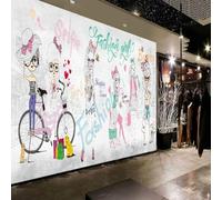 XLMING Dibujado A Mano Acuarela Dibujos Animados Chicas Ropa Arte 3D Papel Pintado Tapiz Textura de Seda Oficina Comedor Sofá Dormitorio Sala Estar TV Fondo Pantalla-150cm×105cm