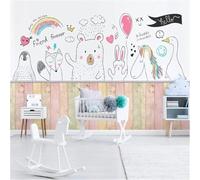 XLMING Dibujado A Mano Animal De Dibujos Animados Zorro Oso Conejo Caballo 3D Papel Pintado Seda Texturizada Primera Calidad Sala De Estar Sofá Dormitorio Comedor Hogar Pared-200cm×140cm