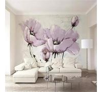 XLMING Dibujado A Mano Arte Bello Morado Flores Arte 3D Papel Pintado Tapiz Textura de Seda Oficina Comedor Sofá Dormitorio Sala Estar TV Fondo Pantalla-350cm×256cm
