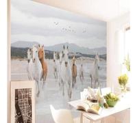 XLMING Dibujado A Mano Arte Caballo Al Galope Río Pájaros Volando 3D Papel Pintado Pared Premium Textura Seda Estudio Comedor Vinilos Dormitorio Sofás TV Cocina-200cm×140cm