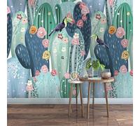XLMING Dibujado A Mano Botánico Cactus Rosa Flores 3D Papel Pintado Pared Premium Textura Seda Estudio Comedor Vinilos Dormitorio Sofás TV Cocina-400cm×280cm