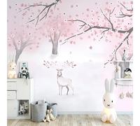 XLMING Dibujado A Mano Cálido Y Hermoso Rosa Cerezo Venado 3D Papel Pintado Tapiz Textura de Seda Oficina Comedor Sofá Dormitorio Sala Estar TV Fondo Pantalla-430cm×300cm