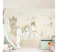 XLMING Dibujado A Mano Caricatura Castillo Caballo Blanco Niña 3D Papel Pintado Tapiz Textura de Seda Oficina Comedor Sofá Dormitorio Sala Estar TV Fondo Pantalla-200cm×140cm