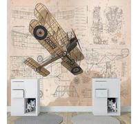 XLMING Dibujado A Mano Caricatura Retro Avión Volar Planos 3D Papel Pintado Pared Premium Textura Seda Estudio Comedor Vinilos Dormitorio Sofás TV Cocina-250cm×170cm
