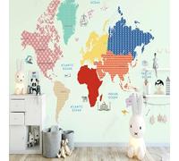 XLMING Dibujado A Mano Caricaturesco Colorido Mapa Del Mundo Elefante 3D Papel Pintado Tapiz Textura de Seda Oficina Comedor Sofá Dormitorio Sala Estar TV Fondo Pantalla-400cm×280cm