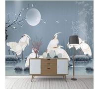 XLMING Dibujado A Mano Clásico Flores De Ciruelo Bambú Garza Blanca Luna 3D Papel Pintado Tapiz Textura de Seda Oficina Comedor Sofá Dormitorio Sala Estar TV Fondo Pantalla-350cm×256cm