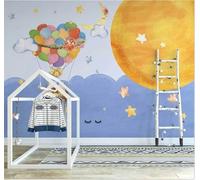 XLMING Dibujado A Mano Colorido Globo Aerostático Luna Estrellas 3D Papel Pintado Pared Premium Textura Seda Estudio Comedor Vinilos Dormitorio Sofás TV Cocina-400cm×280cm
