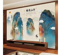 XLMING Dibujado A Mano Colorido Montañas Altas Agua Fluyendo Barquita Amanecer 3D Papel Pintado Pared Premium Textura Seda Estudio Comedor Vinilos Dormitorio Sofás TV Cocina-350cm×256cm