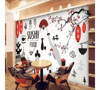 XLMING Dibujado A Mano Comida Sushi Flores De Cerezo Mujer Arquitectura 3D Papel Pintado Tapiz Textura de Seda Oficina Comedor Sofá Dormitorio Sala Estar TV Fondo Pantalla-150cm×105cm