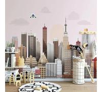 XLMING Dibujado A Mano De Dibujos Animados Avión Geométrico Edificio De La Ciudad 3D Papel Pintado Lujo Casa Sala Decoración Estar Comedor Sofá Dormitorio TV Fondo de Pared-300cm×210cm
