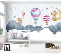 XLMING Dibujado A Mano De Dibujos Animados Oso Globo De Aire Caliente Estrellas Luna 3D Papel Pintado Seda Texturizada Primera Calidad Sala De Estar Sofá Dormitorio Comedor Hogar Pared-200cm×140cm