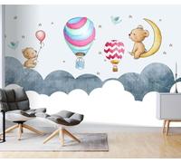XLMING Dibujado A Mano De Dibujos Animados Oso Globo De Aire Caliente Estrellas Luna 3D Papel Pintado Pared Premium Textura Seda Estudio Comedor Vinilos Dormitorio Sofás TV Cocina-400cm×280cm
