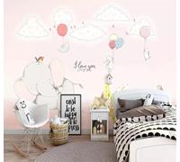 XLMING Dibujado A Mano Dibujos Animados Acogedor Bello Elefante Conejo Blanco 3D Papel Pintado Tapiz Textura de Seda Oficina Comedor Sofá Dormitorio Sala Estar TV Fondo Pantalla-300cm×210cm