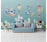 XLMING Dibujado A Mano Dibujos Animados Aviones Globos Aerostáticos Árboles 3D Papel Pintado Tapiz Textura de Seda Oficina Comedor Sofá Dormitorio Sala Estar TV Fondo Pantalla-250cm×170cm