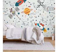 XLMING Dibujado A Mano Dibujos Animados Espacio Cohete Planeta Papel Pintado 3D Seda De Lujo Pared Estudio Comedor Sofa Dormitorio Madera Salon Tv Decorativo-430cm×300cm