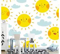 XLMING Dibujado A Mano Dibujos Animados Nubes Sol Cielo Estrellado 3D Papel Pintado Lujo Casa Sala Decoración Estar Comedor Sofá Dormitorio TV Fondo de Pared-300cm×210cm