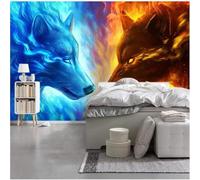 XLMING Dibujado A Mano Lobo Acuarela Tótem Lobo De Fuego Duelo 3D Papel Pintado Pared Premium Textura Seda Estudio Comedor Vinilos Dormitorio Sofás TV Cocina-150cm×105cm