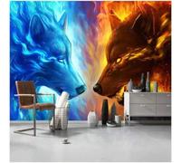 XLMING Dibujado A Mano Lobo Acuarela Tótem Lobo De Fuego Enfrentamiento 3D Papel Pintado Tapiz Textura de Seda Oficina Comedor Sofá Dormitorio Sala Estar TV Fondo Pantalla-400cm×280cm