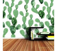 XLMING Dibujado A Mano Minimalista Verde Plantas Cactus Papel Pintado 3D Seda De Lujo Pared Estudio Comedor Sofa Dormitorio Madera Salon Tv Decorativo-400cm×280cm