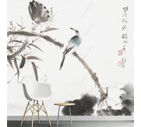 XLMING Dibujado A Mano Negro Capullo De Loto Hojas De Loto Pájaros Volando Grafitis 3D Papel Pintado Pared Premium Textura Seda Estudio Comedor Vinilos Dormitorio Sofás TV Cocina-200cm×140cm