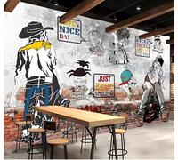 XLMING Dibujado A Mano Original Calle Arte Grafitis Ladrillos Rojos 3D Papel Pintado Tapiz Textura de Seda Oficina Comedor Sofá Dormitorio Sala Estar TV Fondo Pantalla-250cm×170cm