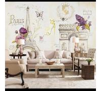 XLMING Dibujado A Mano Retro Arte Castillo Flores Moradas Mariposas 3D Papel Pintado Pared Premium Textura Seda Estudio Comedor Vinilos Dormitorio Sofás TV Cocina-400cm×280cm