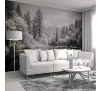 XLMING Dibujado A Mano Retro Blanco Y Negro Bosque Lago Pájaros Volando 3D Papel Pintado Pared Premium Textura Seda Estudio Comedor Vinilos Dormitorio Sofás TV Cocina-350cm×256cm