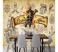 XLMING Dibujado A Mano Retro Calaveras Avatares Veleros Arte 3D Papel Pintado Tapiz Textura de Seda Oficina Comedor Sofá Dormitorio Sala Estar TV Fondo Pantalla-350cm×256cm