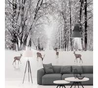 XLMING Dibujado A Mano Retro Ciervo Invierno Bosque Paisaje Nevado 3D Papel Pintado Pared Premium Textura Seda Estudio Comedor Vinilos Dormitorio Sofás TV Cocina-200cm×140cm