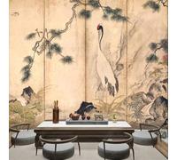 XLMING Dibujado A Mano Retro Pinos Grullas Blancas Hojas De Loto Colinas 3D Papel Pintado Pared Premium Textura Seda Estudio Comedor Vinilos Dormitorio Sofás TV Cocina-430cm×300cm