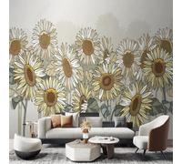 XLMING Dibujado A Mano Retro Plantas Líneas Girasoles Flores 3D Papel Pintado Tapiz Textura de Seda Oficina Comedor Sofá Dormitorio Sala Estar TV Fondo Pantalla-430cm×300cm