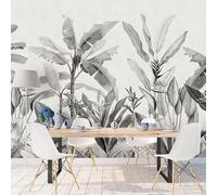 XLMING Dibujado A Mano Retro Tropical Plantas Gris Hojas De Plátano 3D Papel Pintado Tapiz Textura de Seda Oficina Comedor Sofá Dormitorio Sala Estar TV Fondo Pantalla-250cm×170cm