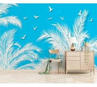 XLMING Dibujado A Mano Simple Coloridas Plantas Hojas Aves Papel Pintado 3D Seda De Lujo Pared Estudio Comedor Sofa Dormitorio Madera Salon Tv Decorativo-430cm×300cm