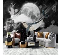 XLMING Dibujado A Mano Universo Cielo Luna Nubes Blancas Ballena Papel Pintado 3D Seda De Lujo Pared Estudio Comedor Sofa Dormitorio Madera Salon Tv Decorativo-250cm×170cm