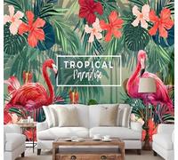 XLMING Dibujo A Mano Acogedor Bello Tropical Plantas Flamencos 3D Papel Pintado Tapiz Textura de Seda Oficina Comedor Sofá Dormitorio Sala Estar TV Fondo Pantalla-250cm×170cm