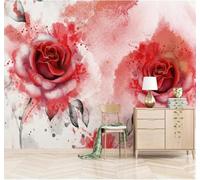 XLMING Dibujo A Mano Acuarela Bonito Rojo Rosa Papel Pintado 3D Seda De Lujo Pared Estudio Comedor Sofa Dormitorio Madera Salon Tv Decorativo-250cm×170cm