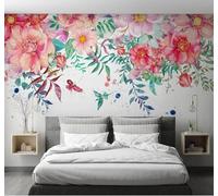 XLMING Dibujo A Mano Acuarela Idílico Flores Mariposas 3D Papel Pintado Tapiz Textura de Seda Oficina Comedor Sofá Dormitorio Sala Estar TV Fondo Pantalla-350cm×256cm