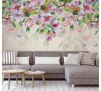 XLMING Dibujo A Mano Acuarela Rosa Flores Hojas Verdes Papel Pintado 3D Seda De Lujo Pared Estudio Comedor Sofa Dormitorio Madera Salon Tv Decorativo-150cm×105cm