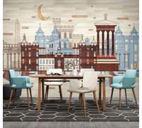 XLMING Dibujo A Mano Arquitectura Urbana Estilo Retro Vetas De Madera Original Papel Pintado 3D Seda De Lujo Pared Estudio Comedor Sofa Dormitorio Madera Salon Tv Decorativo-150cm×105cm