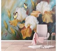 XLMING Dibujo A Mano Arte Bello Orquídeas Mariposas 3D Papel Pintado Tapiz Textura de Seda Oficina Comedor Sofá Dormitorio Sala Estar TV Fondo Pantalla-350cm×256cm