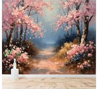 XLMING Dibujo A Mano Bonito Cerezos En Flor Rosas Sendero Paisaje 3D Papel Pintado Pared Premium Textura Seda Estudio Comedor Vinilos Dormitorio Sofás TV Cocina-430cm×300cm