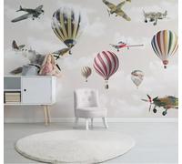 XLMING Dibujo A Mano Caricatura Avión Globo Cielo 3D Papel Pintado Tapiz Textura de Seda Oficina Comedor Sofá Dormitorio Sala Estar TV Fondo Pantalla-300cm×210cm
