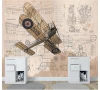 XLMING Dibujo A Mano Caricatura Retro Avión Diseño Papel Pintado 3D Seda De Lujo Pared Estudio Comedor Sofa Dormitorio Madera Salon Tv Decorativo-430cm×300cm